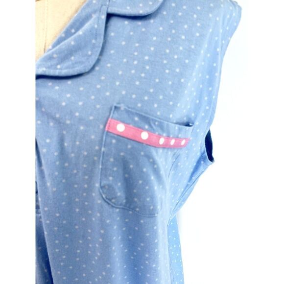 PajamaGrams Womens 100% Cotton Sleeveless Long Nightgown Sz Large Blue Polkadot - Picture 8 of 12